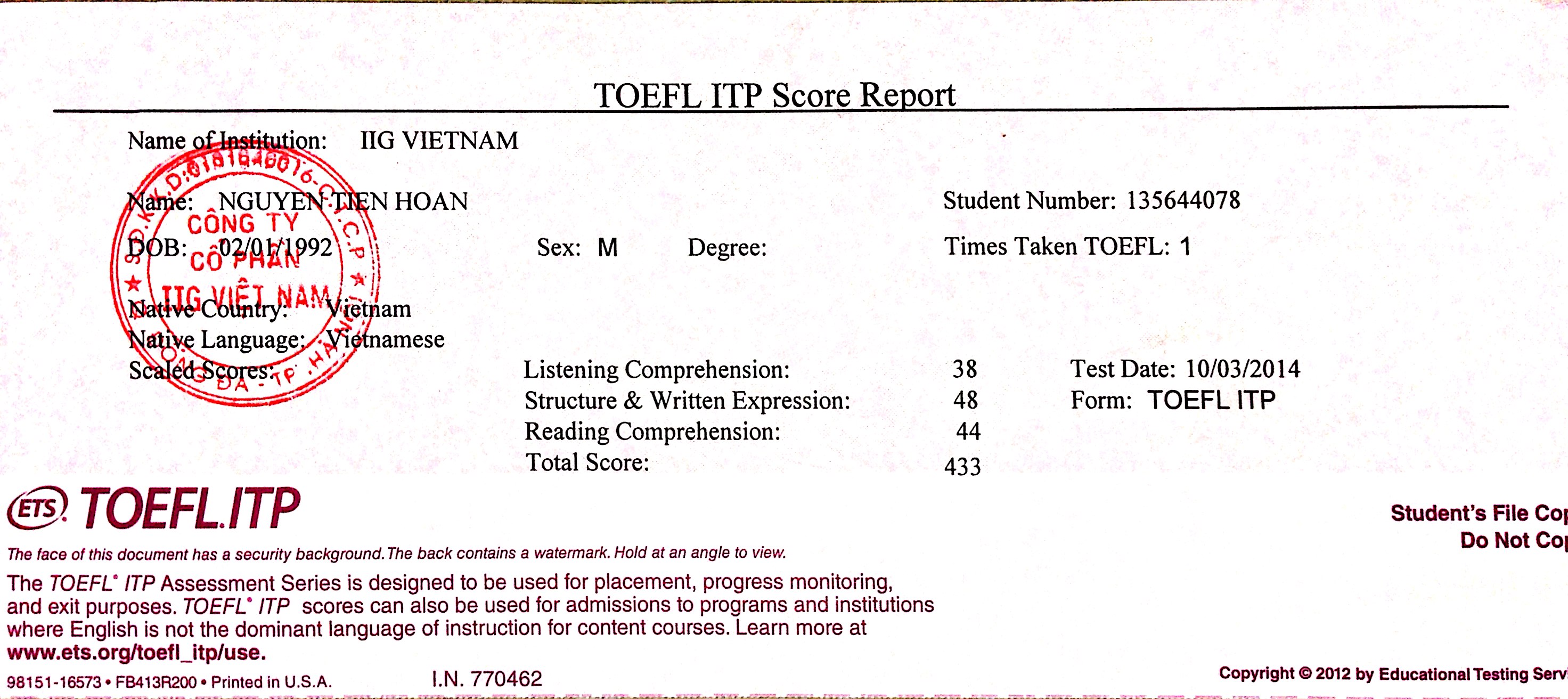 NHỮNG ĐIỀU CẦN BIẾT VỀ CHỨNG CHỈ TOEFL ITP TƯƠNG ĐƯƠNG A2